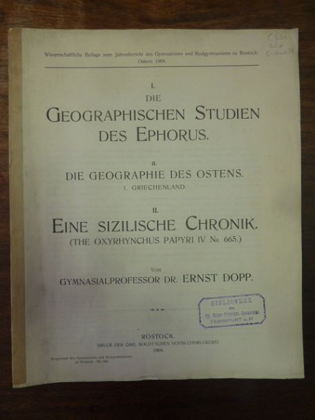 Dopp, I. Die geographischen Studien des Ephorus – Teil 2. Die Geographie des Ost