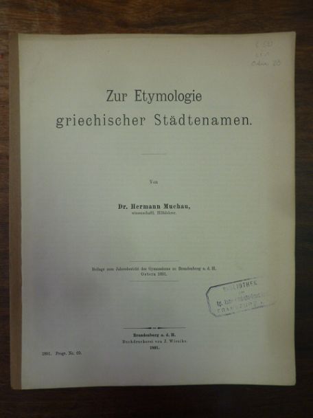 Muchau, Zur Etymologie griechischer Städtenamen,