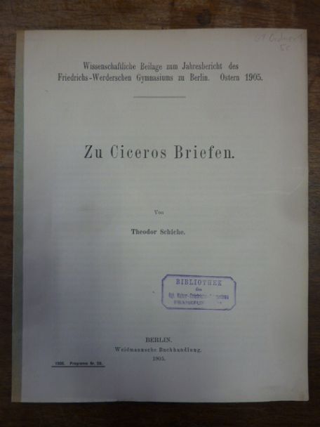Cicero / Schiche, Zu Ciceros Briefen, Cicero / Schiche, Zu Ciceros Briefen,