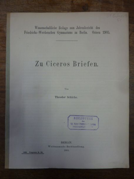 Cicero / Schiche, Zu Ciceros Briefen,