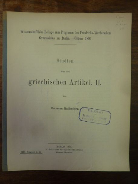 Kallenberg, Studien über den griechischen Artikel – II,