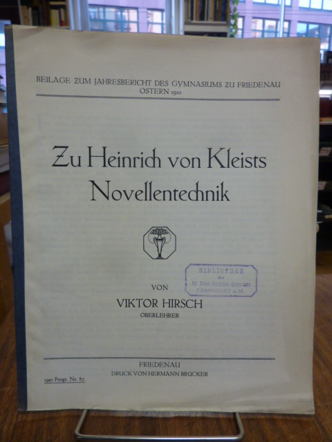 Kleist, Beiträge zu Heinrich von Kleists Novellentechnik,