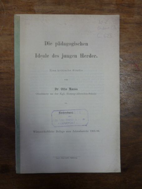 Maass, Die pädagogischen Ideale des jungen Herder – Eine kritische Studie, Maass, Die pädagogischen Ideale des jungen Herder – Eine kritische Studie,