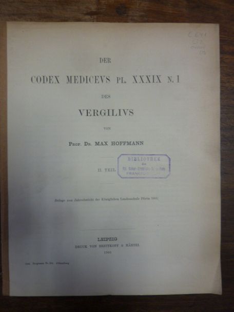 Hoffmann, Der Codex Mediceus PL. XXXIX N. 1 des Vergilius – II Teil,