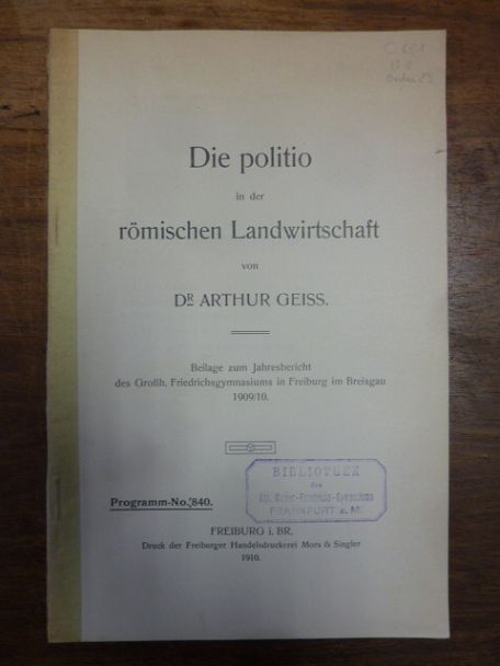 Geiss, Die Politio in der römischen Landwirtschaft, Geiss, Die Politio in der römischen Landwirtschaft,