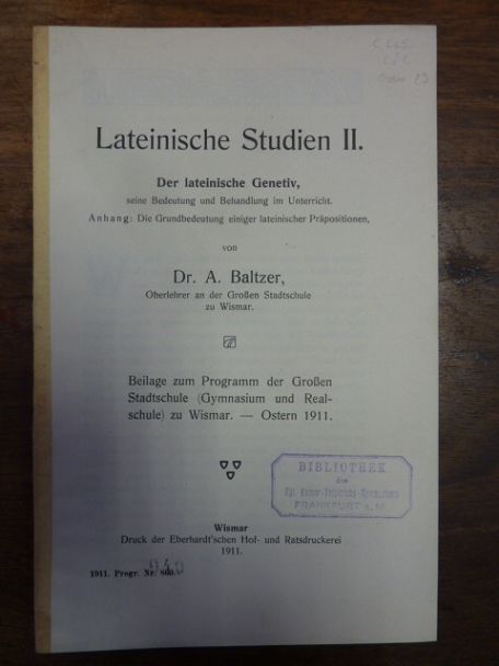 Baltzer, Lateinische Studien II,