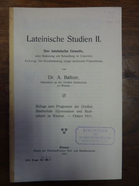 Baltzer, Lateinische Studien II, Baltzer, Lateinische Studien II,