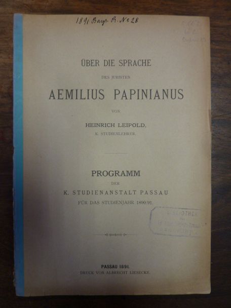 Leipold: Über die Sprache des Juristen Aemilius Papinianus