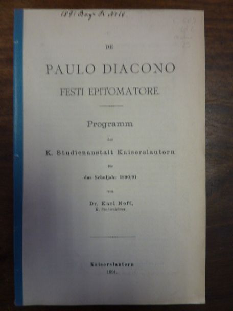Neff, De Paulo Diacono Festi Epitomatore,