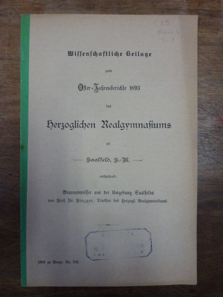 Pinzger, Paul, Brunnenwässer aus der Umgebung Saalfelds., Pinzger, Paul, Brunnenwässer aus der Umgebung Saalfelds.,