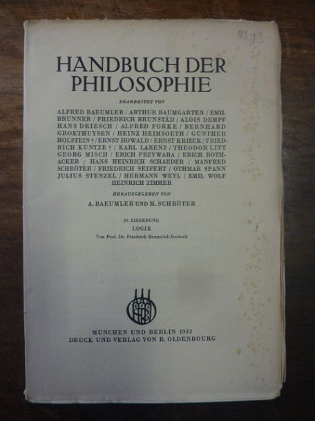 Kuntze, Logik, In: Handbuch der Philosophie, Abteilung I: Die Grunddisziplinen,