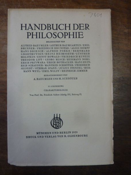 Seifert, Charakterologie, In: Handbuch der Philosophie, Abteilung III: Mensch un