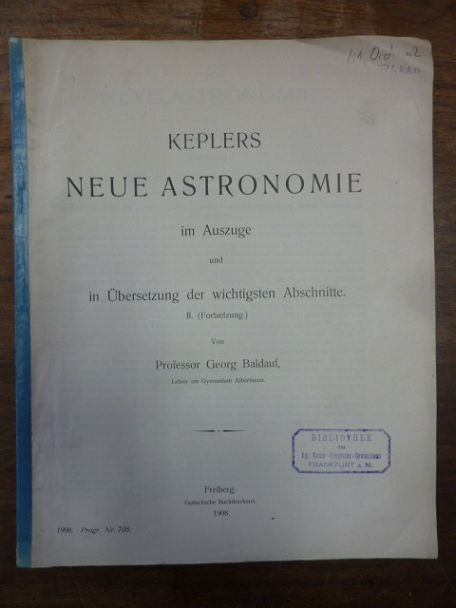 Kepler, Keplers Neue Astronomie im Auszuge und in Übersetzung in Übersetzung der