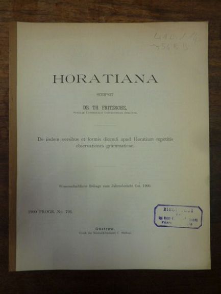 Fritzsche, Horatiana – de iisdem versibus et formis dicendi apud Horatium repeti