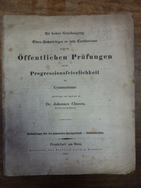 Classen, Beobachtungen über den homerischen Sprachgebrauch, Classen, Beobachtungen über den homerischen Sprachgebrauch,