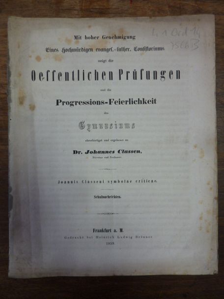 Classen, Symbolae Criticae, Classen, Symbolae Criticae,