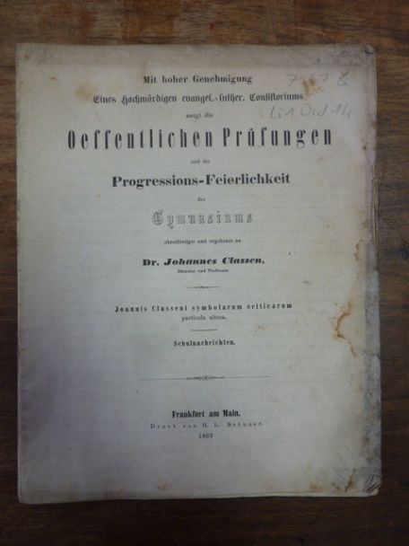 Classen, Symbolarum Criticarum, particula altera, Classen, Symbolarum Criticarum, particula altera,