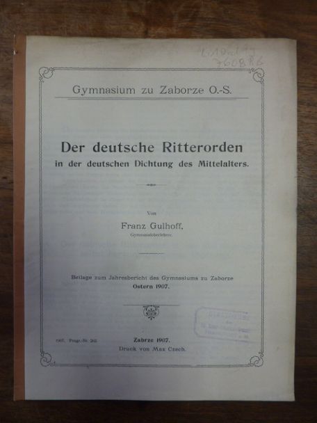 Gulhoff, Der deutsche Ritterorden in der deutschen Dichtung des Mittelalters, Gulhoff, Der deutsche Ritterorden in der deutschen Dichtung des Mittelalters,