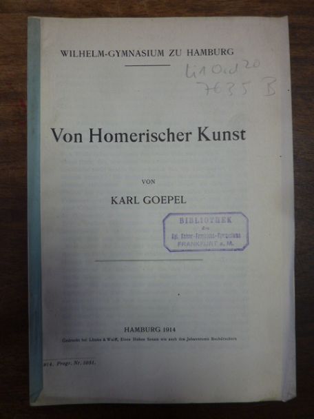 Goepel, Von Homerischer Kunst, Goepel, Von Homerischer Kunst,