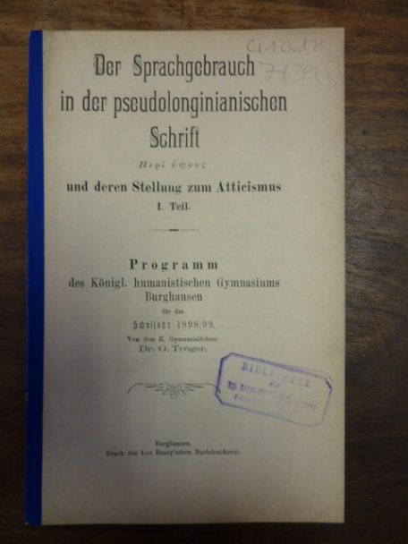 Tröger, Der Sprachgebrauch in der pseudolonginianischen Schrift Peri hypsus und