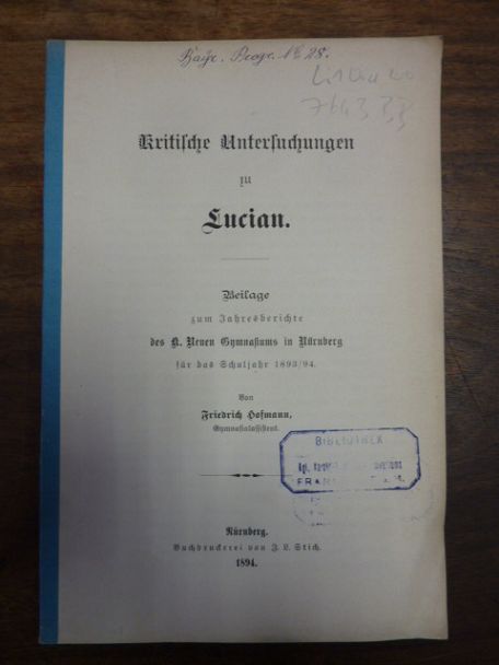 Hofmann, Kritische Untersuchungen zu Lucian,