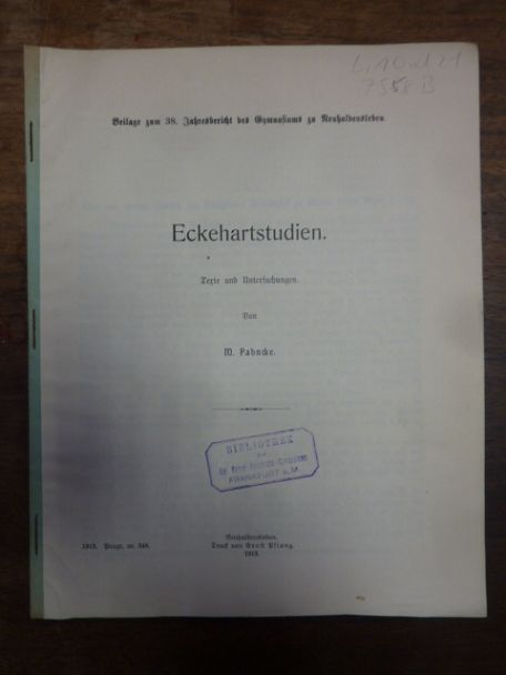 Pahncke, Eckehartstudien – Texte und Untersuchungen,