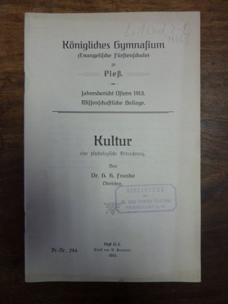 Franke, Kultur, eine psychologische Betrachtung, Franke, Kultur, eine psychologische Betrachtung,