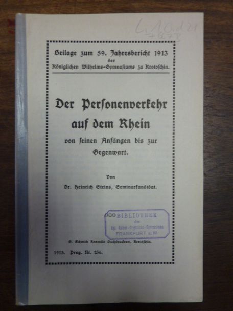 Steins, Der Personenverkehr auf dem Rhein von seinen Anfängen bis zur Gegenwart,