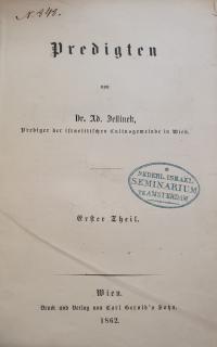 Jellinek, Predigten – Erster Teil,